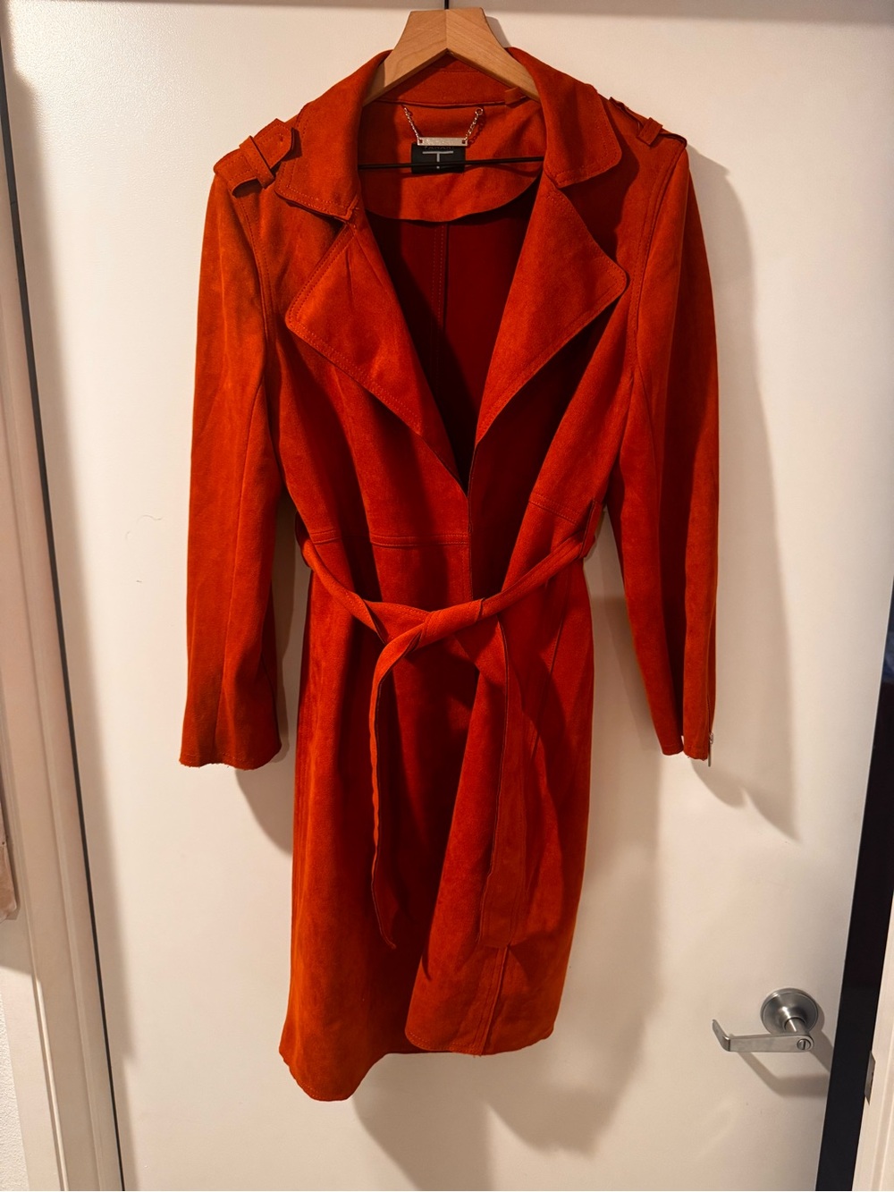 Tahari Orange and Burgundy Suede Coat